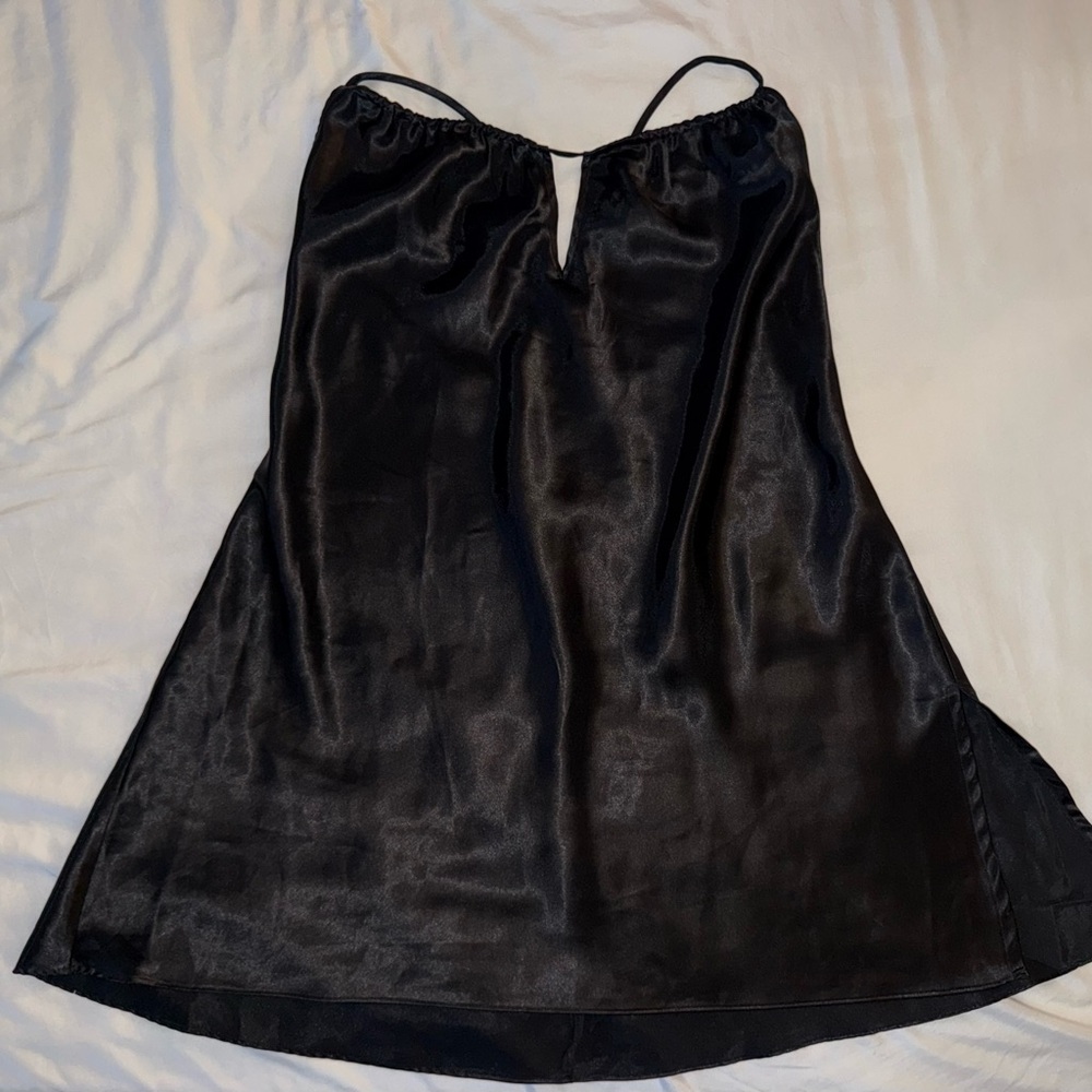 Avon Intimates XL Black Satin Chemise Strappy Back Lingerie Nightdress